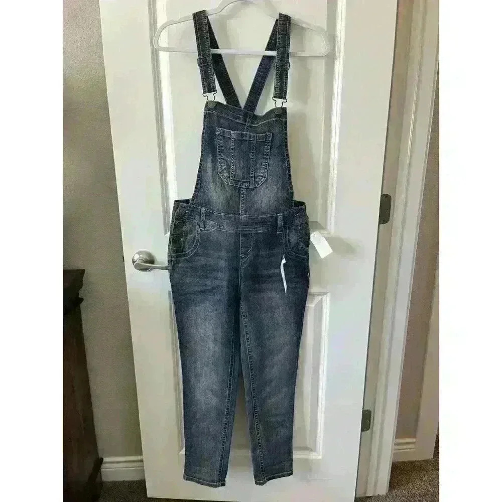 NWT Wallflower Overalls Women's size M The Tomboy Ankle Bib Dark Blue Stretch - Picture 1 of 7